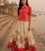Panihari Pichwai Print SemiStitched Satin Crop-Top choli