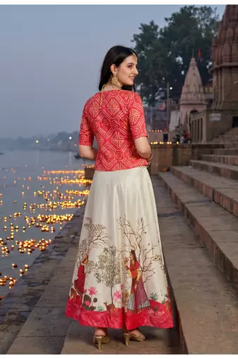 Panihari Pichwai Print SemiStitched Satin Crop-Top choli