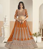 Orange Faux Georgette Embroidered Lehenga Choli