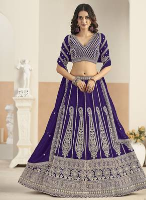 Purple Faux Georgette Embroidered Lehenga Choli 1