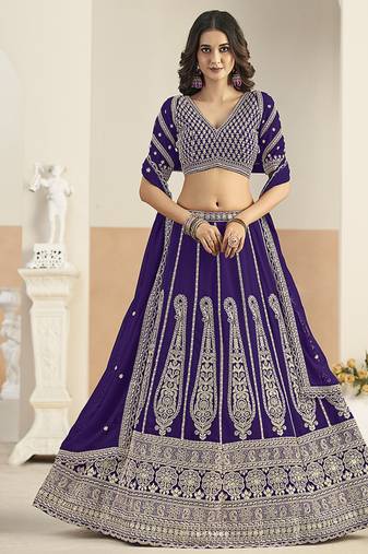 Purple Faux Georgette Embroidered Lehenga Choli