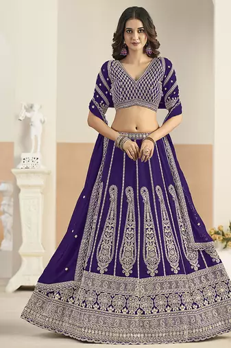 Purple Faux Georgette Embroidered Lehenga Choli