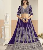 Purple Faux Georgette Embroidered Lehenga Choli