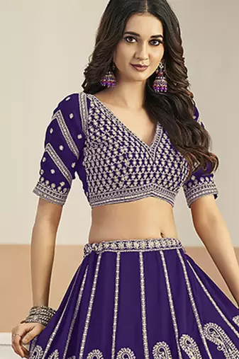 Purple Faux Georgette Embroidered Lehenga Choli
