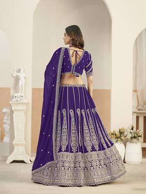 Purple Faux Georgette Embroidered Lehenga Choli 3