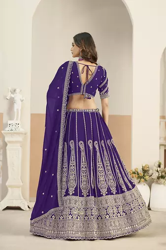 Purple Faux Georgette Embroidered Lehenga Choli