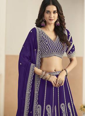 Purple Faux Georgette Embroidered Lehenga Choli 4