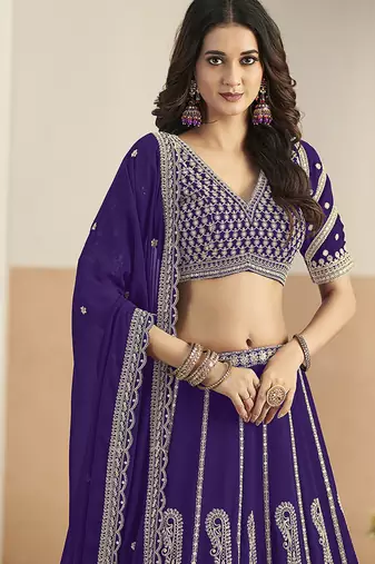 Purple Faux Georgette Embroidered Lehenga Choli
