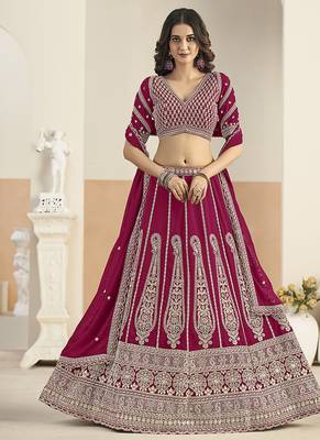 Rani Pink Faux Georgette Embroidered Lehenga Choli 1