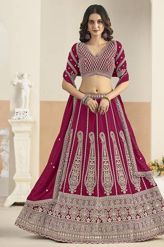Rani Pink Faux Georgette Embroidered Lehenga Choli