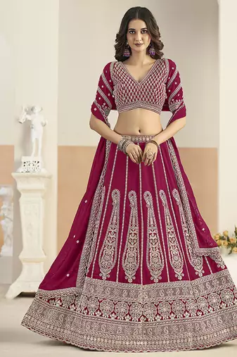 Rani Pink Faux Georgette Embroidered Lehenga Choli