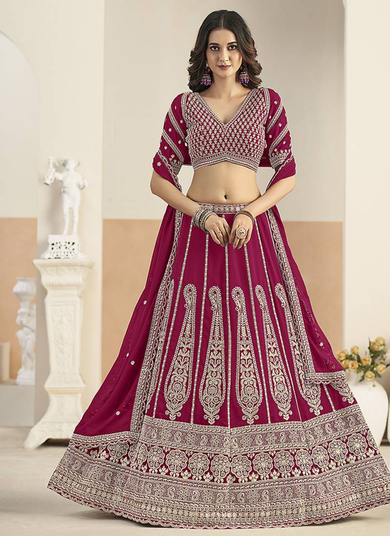 Rani Pink Faux Georgette Embroidered Lehenga Choli