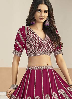 Rani Pink Faux Georgette Embroidered Lehenga Choli 2