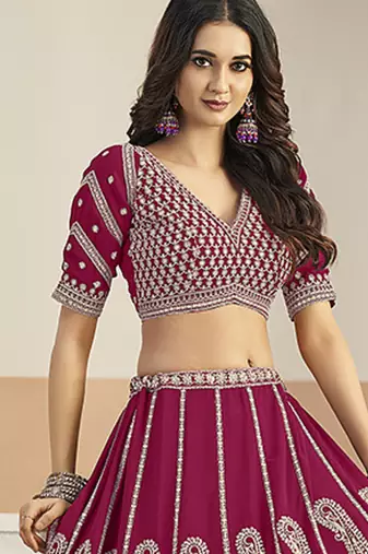 Rani Pink Faux Georgette Embroidered Lehenga Choli