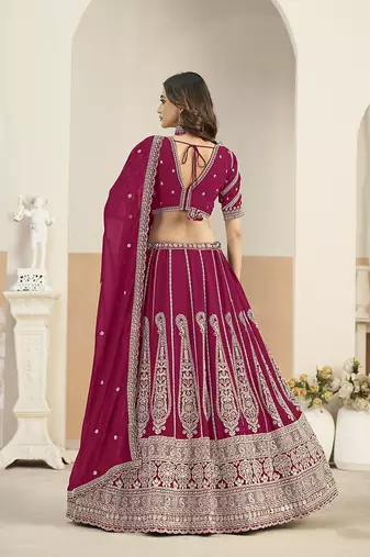 Rani Pink Faux Georgette Embroidered Lehenga Choli