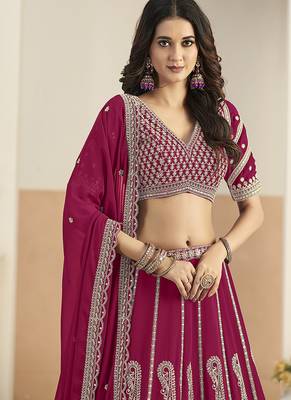 Rani Pink Faux Georgette Embroidered Lehenga Choli 4