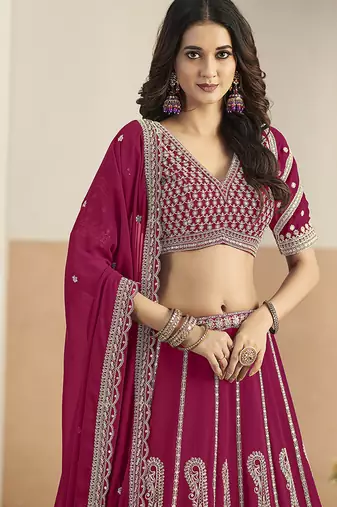 Rani Pink Faux Georgette Embroidered Lehenga Choli