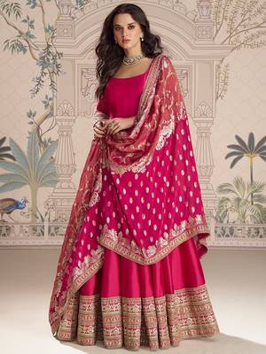 Pink embroidered work ethnic gown with dupatta 1