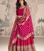 Pink embroidered work ethnic gown with dupatta