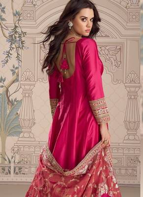 Pink embroidered work ethnic gown with dupatta 2