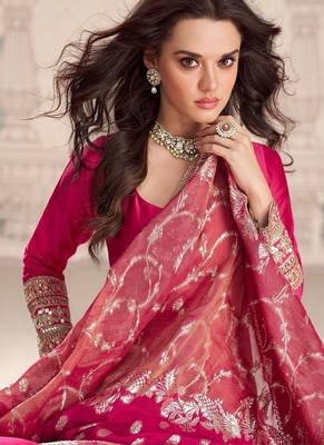 Pink embroidered work ethnic gown with dupatta 3