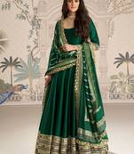 Green embroidered work ethnic gown with dupatta