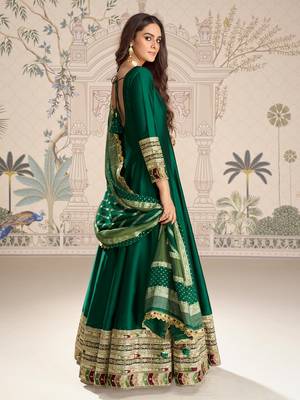Green embroidered work ethnic gown with dupatta 2
