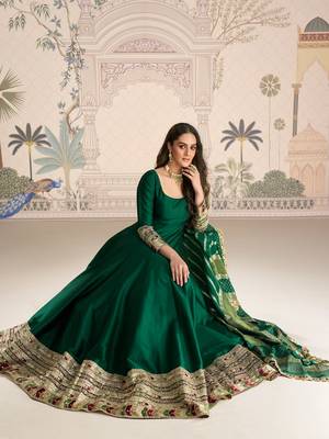 Green embroidered work ethnic gown with dupatta 3