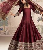 Maroon embroidered work ethnic gown with dupatta