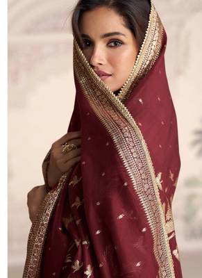 Maroon embroidered work ethnic gown with dupatta 3