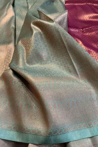 sjy blue pink silk blend banarasi saree with unstitched blouse piece