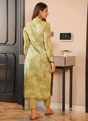 Garden green muslin digital print designer kurti pant 2