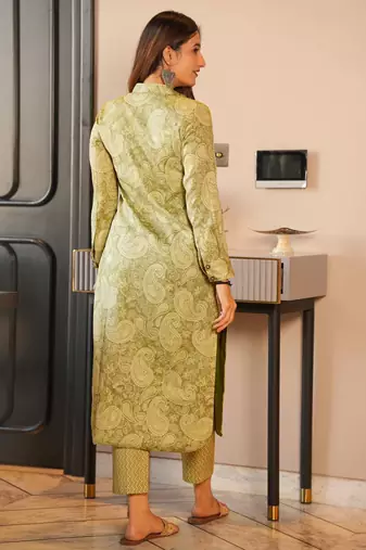 Garden green muslin digital print designer kurti pant