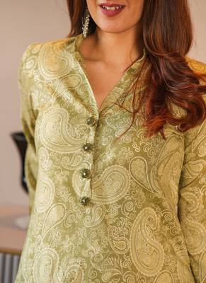 Garden green muslin digital print designer kurti pant 3