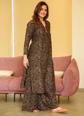 Brown black muslin digital print designer kurti pant 2