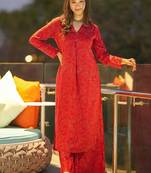 Red muslin digital print designer kurti pant