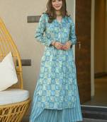 Electric blue muslin digital print designer kurti pant
