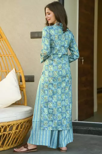 Electric blue muslin digital print designer kurti pant