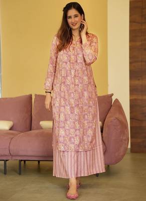 Coral muslin digital print designer kurti pant 1