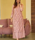 Coral muslin digital print designer kurti pant