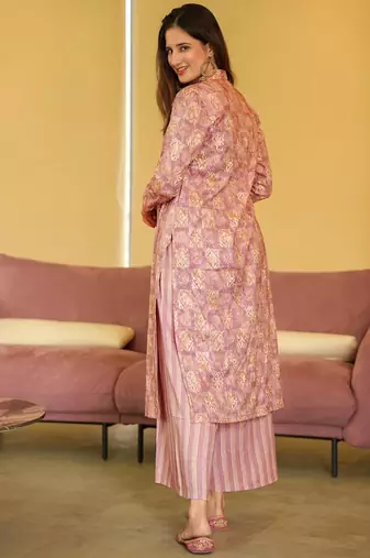 Coral muslin digital print designer kurti pant