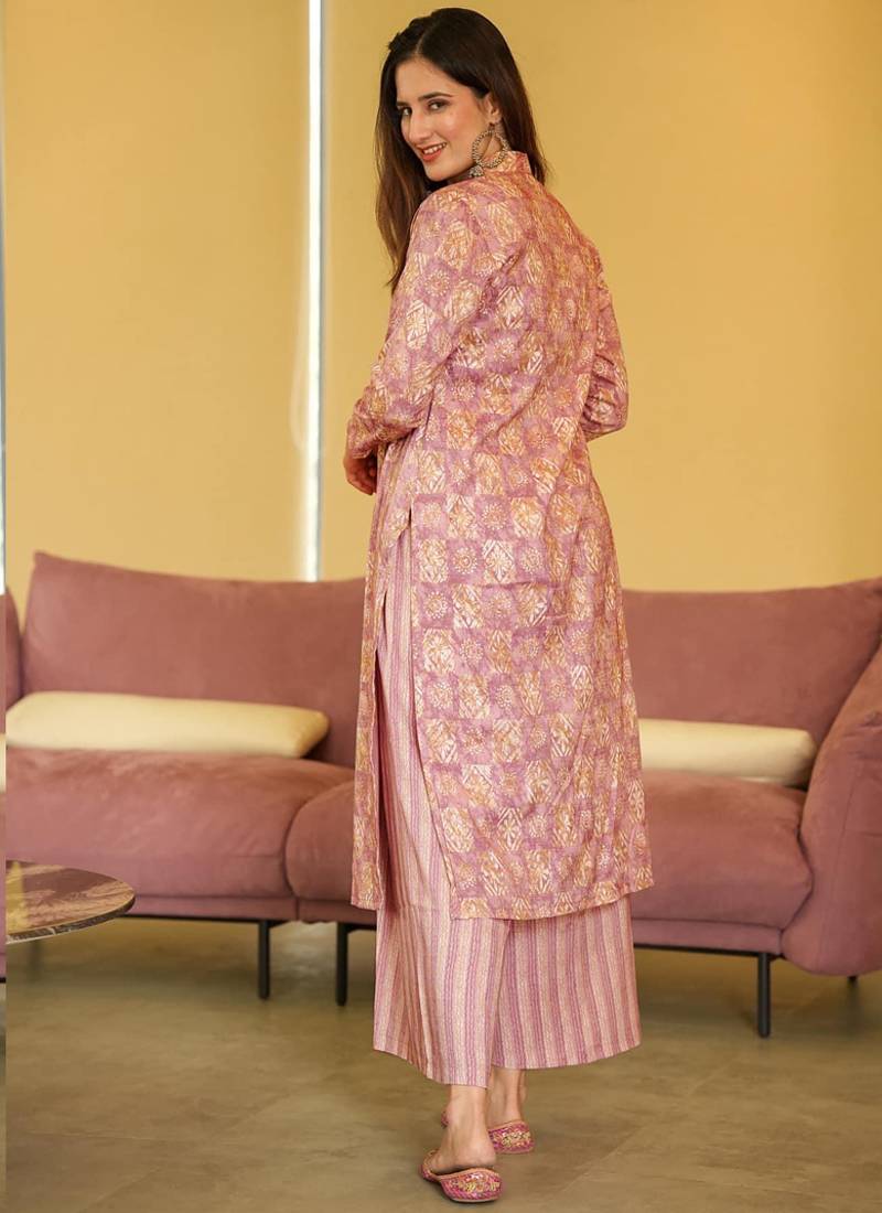 Coral muslin digital print designer kurti pant