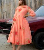 Peach rayon kota checks digital print kurti