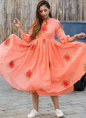 Peach rayon kota checks digital print kurti 2