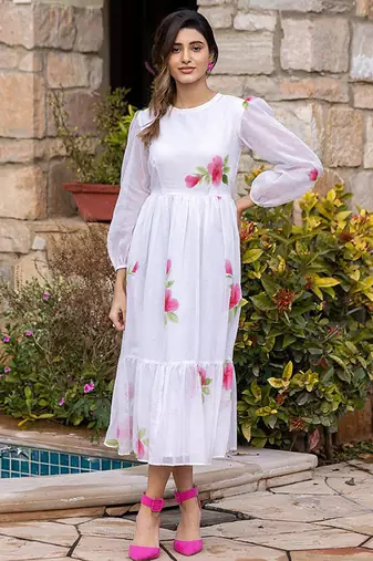 Off white rayon kota checks digital print kurti