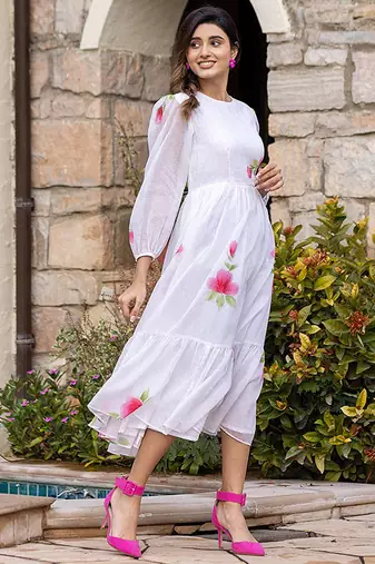 Off white rayon kota checks digital print kurti