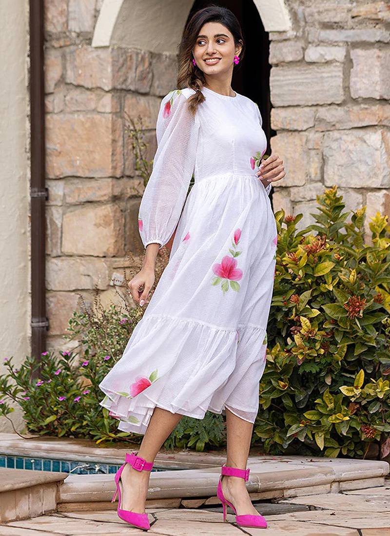 Off white rayon kota checks digital print kurti
