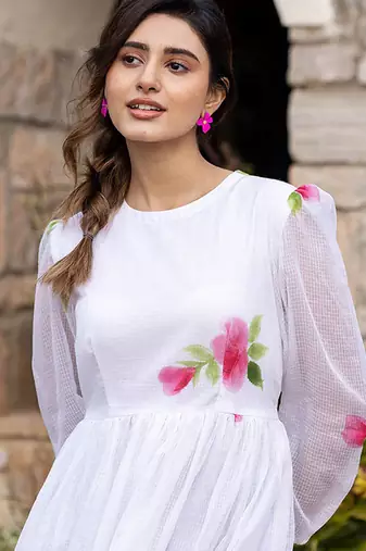 Off white rayon kota checks digital print kurti