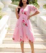 Light pink rayon kota checks digital print kurti