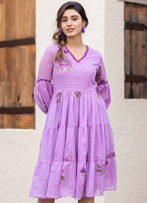 Lavender  rayon kota checks digital print kurti 2